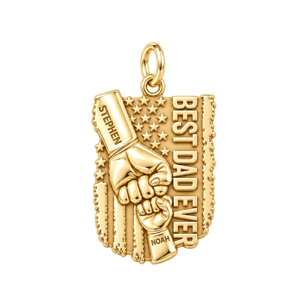 Patriotic Father Fist Bump Charm Bracelet – Personalized Dad Gift – 18K gold plated 3 cm charm, front view