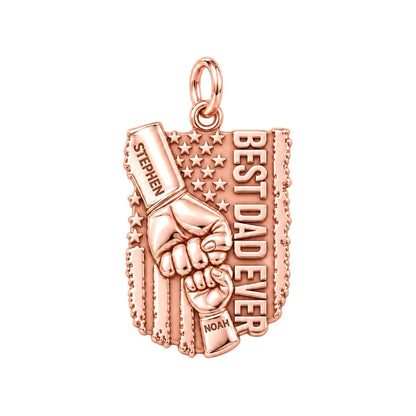 Patriotic Father Fist Bump Charm Bracelet – Personalized Dad Gift – rose gold 3 cm charm, front view