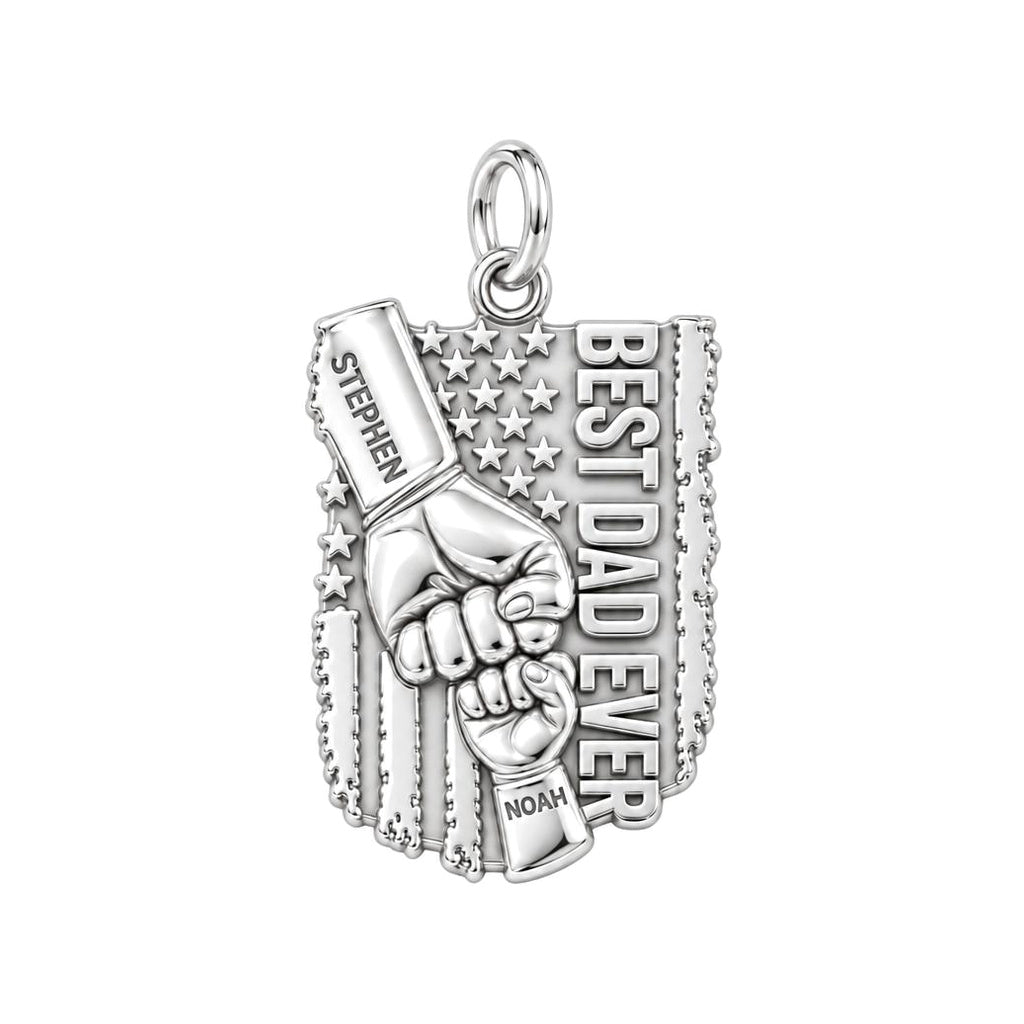 Patriotic Father Fist Bump Charm Bracelet – Personalized Dad Gift – silver plated 3 cm charm, front view