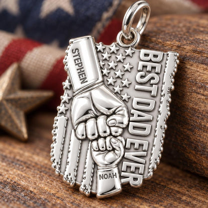 Patriotic Father Fist Bump Charm Bracelet – Personalized Dad Gift – macro detail of the charm