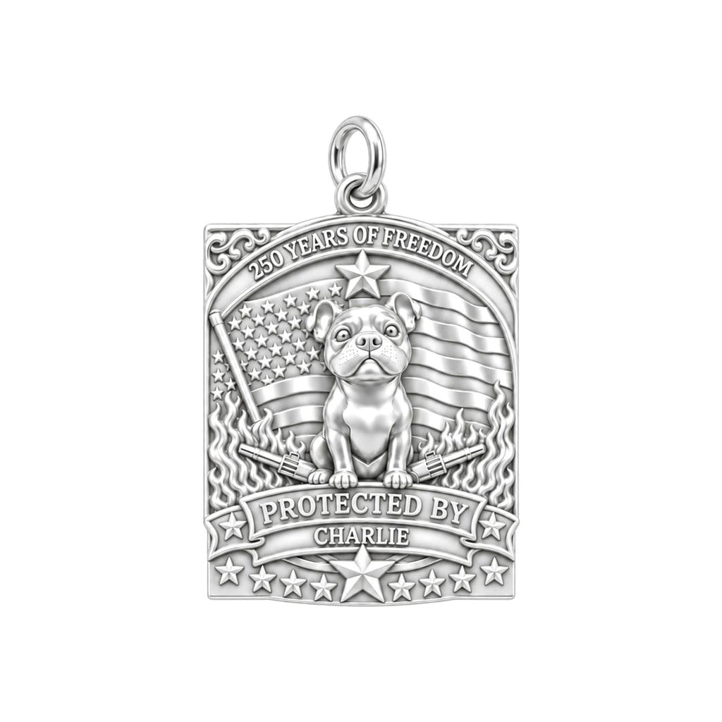 Patriotic Guardian Charm Bracelet – Personalized Veteran Gift – silver plated 3 cm charm, front view