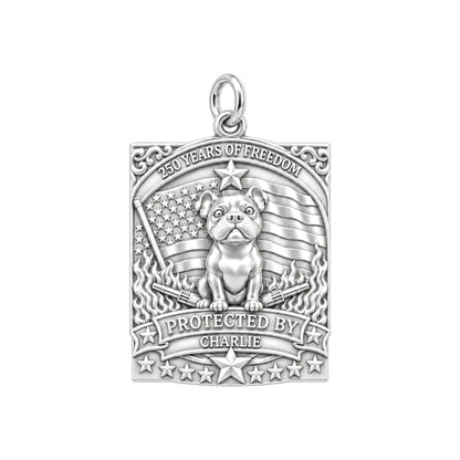 Patriotic Guardian Charm Bracelet – Personalized Veteran Gift – silver plated 3 cm charm, front view