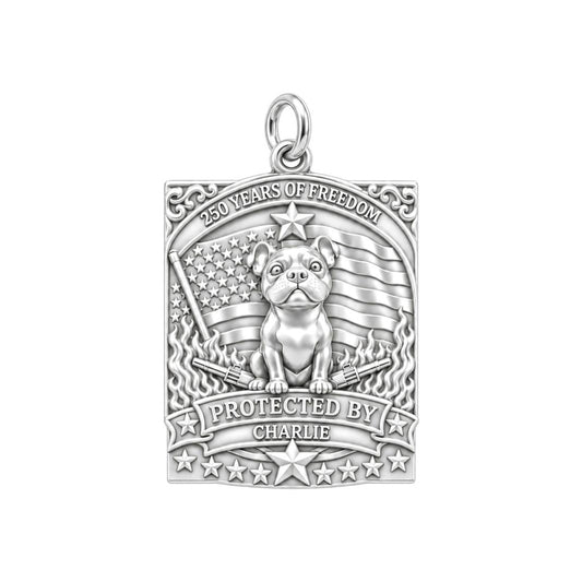 Patriotic Guardian Charm Bracelet – Personalized Veteran Gift – silver plated 3 cm charm, front view