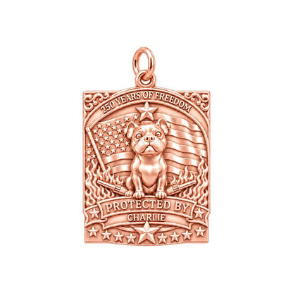 Patriotic Guardian Charm Bracelet – Personalized Veteran Gift – rose gold 3 cm charm, front view