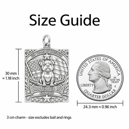 Patriotic Guardian Charm Bracelet – Personalized Veteran Gift – size guide, 3 cm charm next to a quarter