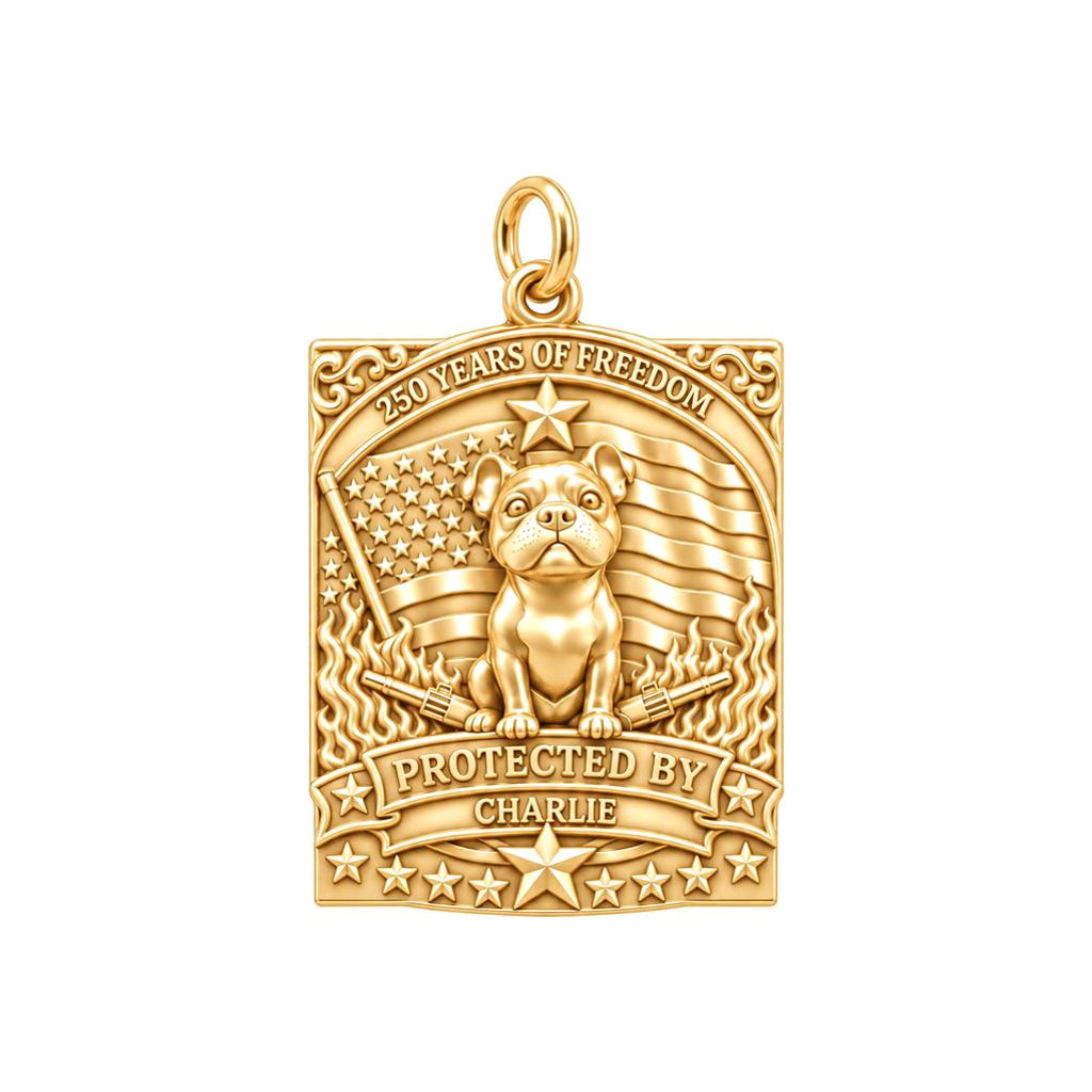 Patriotic Guardian Charm Bracelet – Personalized Veteran Gift – 18K gold plated 3 cm charm, front view