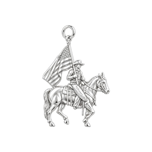 Patriotic Rider Charm Bracelet – Personalized Veteran Gift – silver charm, front view