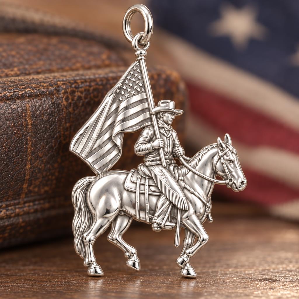 Patriotic Rider Charm Bracelet – Personalized Veteran Gift – macro detail of the charm