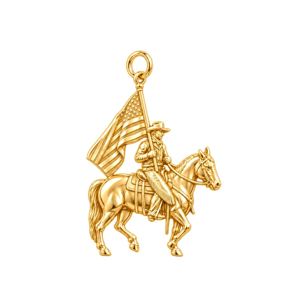 Patriotic Rider Charm Bracelet – Personalized Veteran Gift – 18K gold charm, front view