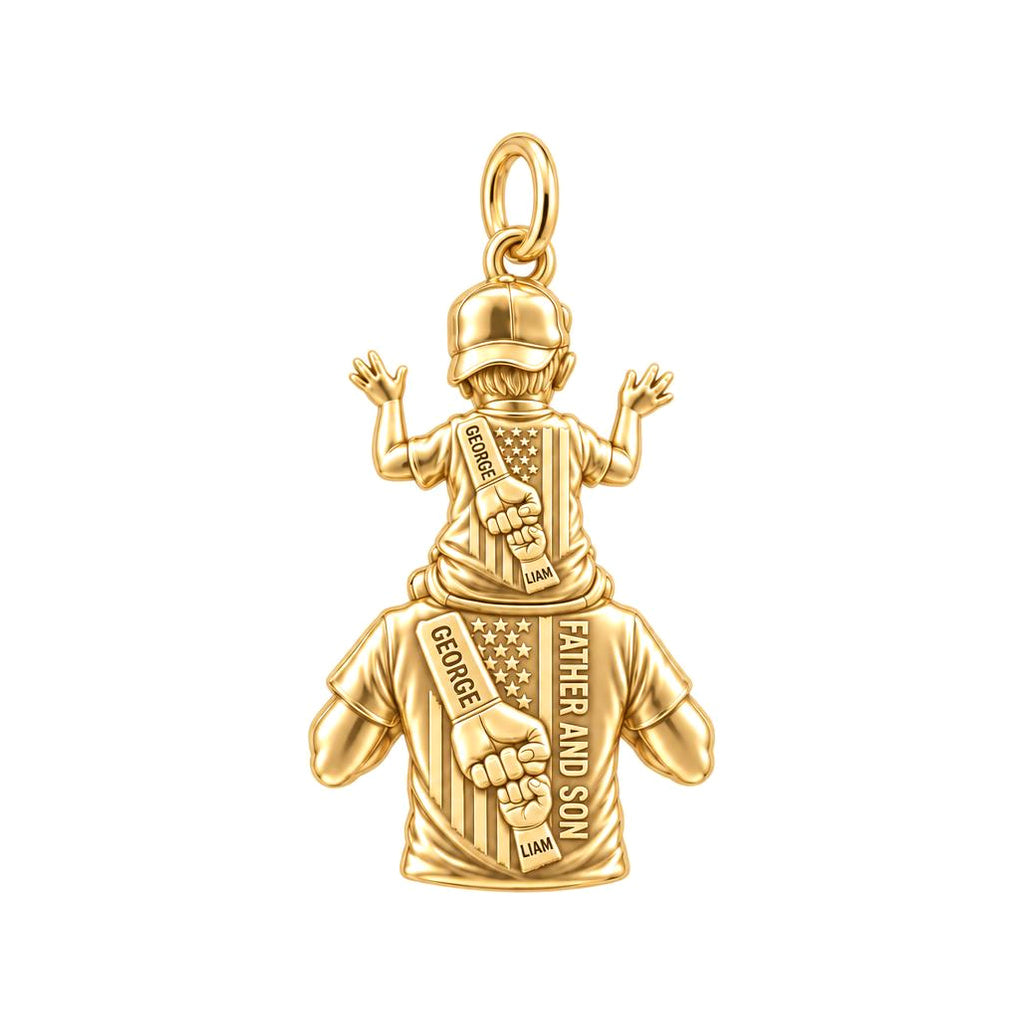 Patriotic Shoulder Ride Charm Bracelet – Personalized Dad Gift – 18K gold plated 3 cm charm, front view