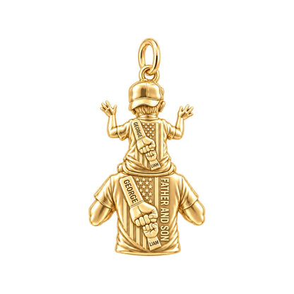 Patriotic Shoulder Ride Charm Bracelet – Personalized Dad Gift – 18K gold plated 3 cm charm, front view