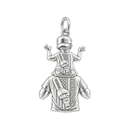 Patriotic Shoulder Ride Charm Bracelet – Personalized Dad Gift – silver plated 3 cm charm, front view