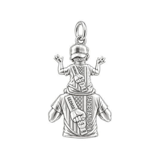 Patriotic Shoulder Ride Charm Bracelet – Personalized Dad Gift – silver plated 3 cm charm, front view
