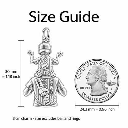 Patriotic Shoulder Ride Charm Bracelet – Personalized Dad Gift – size guide, 3 cm charm next to a quarter
