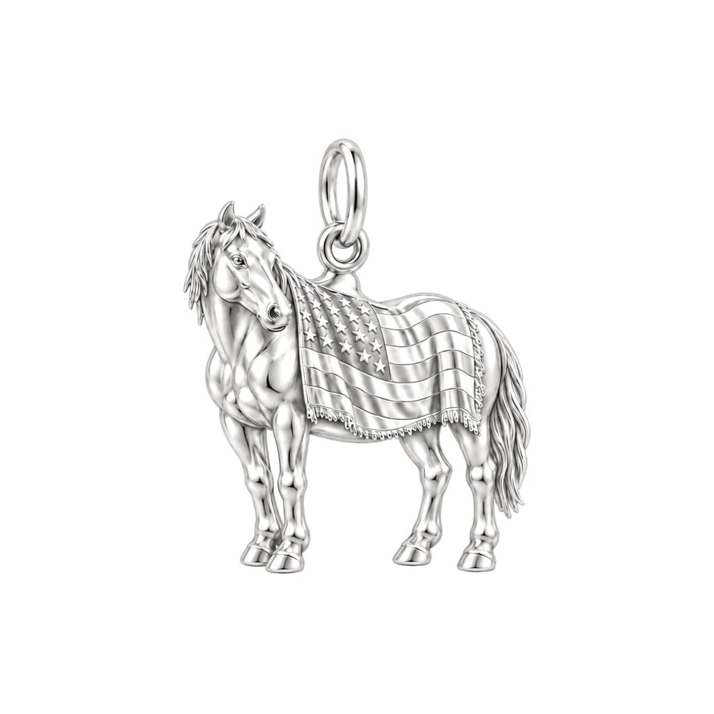 Patriotic Spirit Horse Charm Bracelet – Personalized Veteran Gift – silver charm, front view