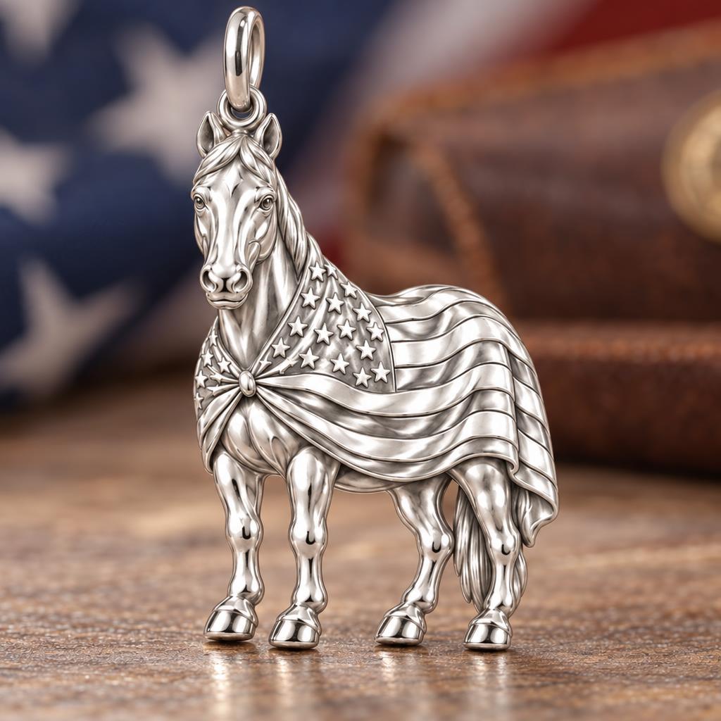 Patriotic Spirit Horse Charm Bracelet – Personalized Veteran Gift – macro detail of the charm