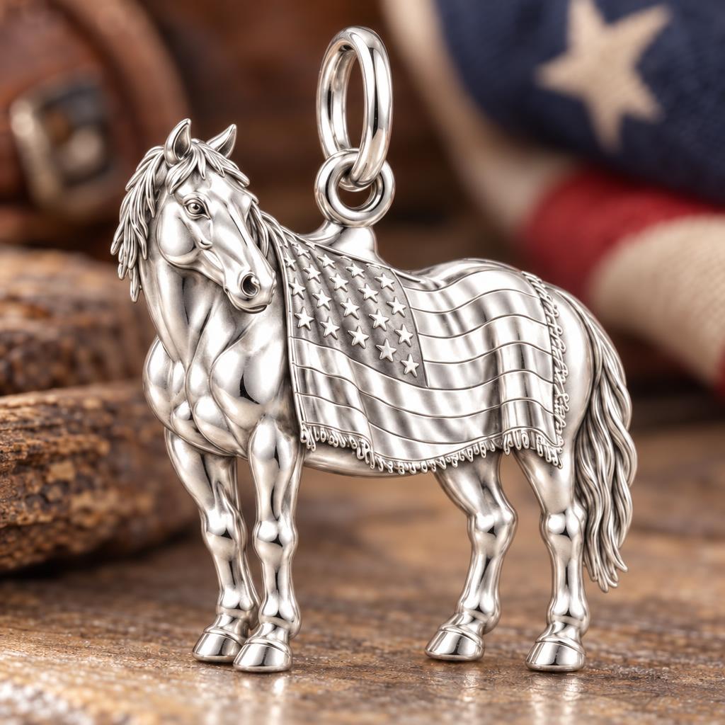 Patriotic Spirit Horse Charm Bracelet – Personalized Veteran Gift – macro detail of the charm
