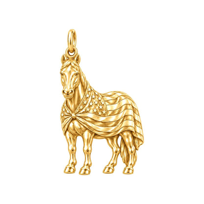 Patriotic Spirit Horse Charm Bracelet – Personalized Veteran Gift – 18K gold charm, front view