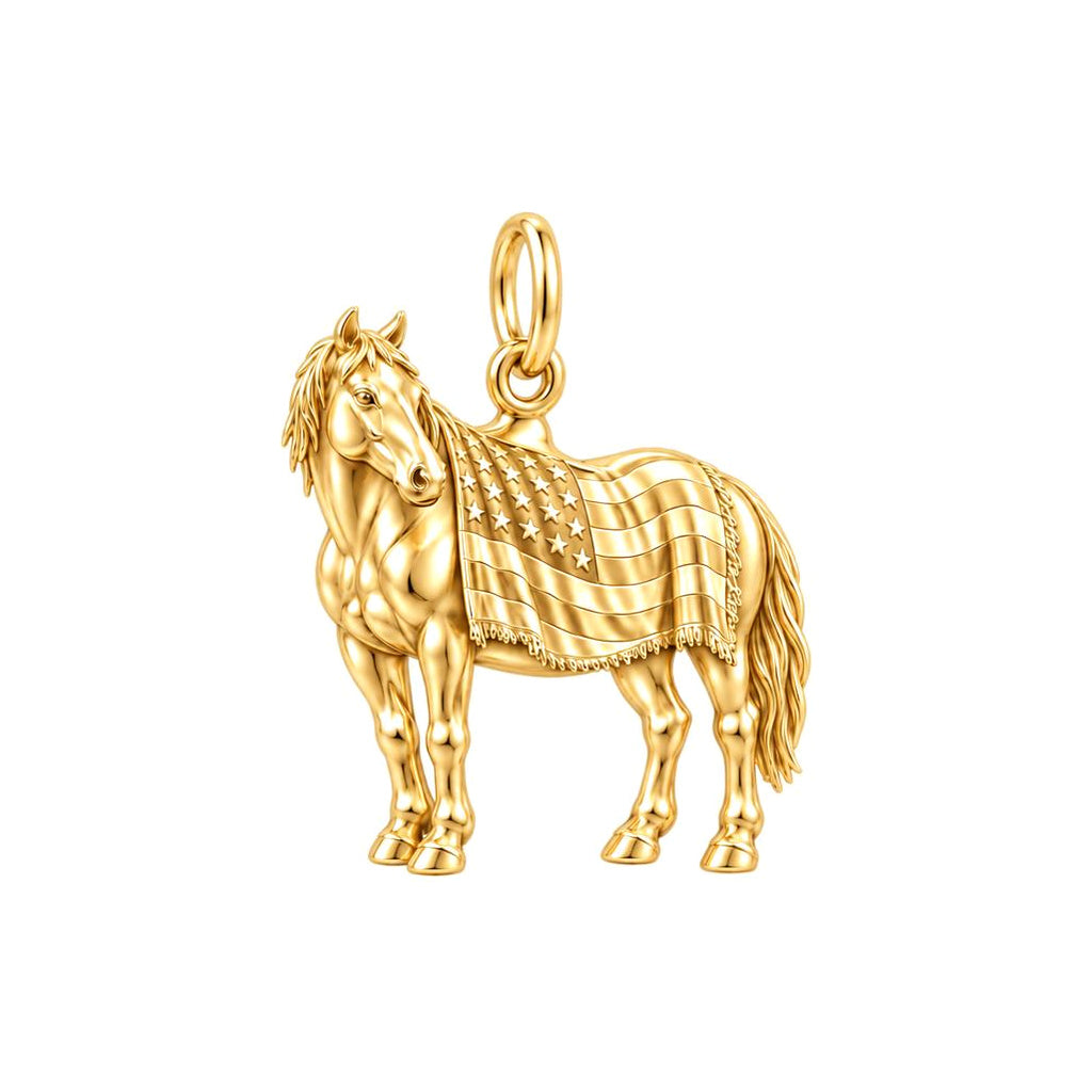 Patriotic Spirit Horse Charm Bracelet – Personalized Veteran Gift – 18K gold charm, front view