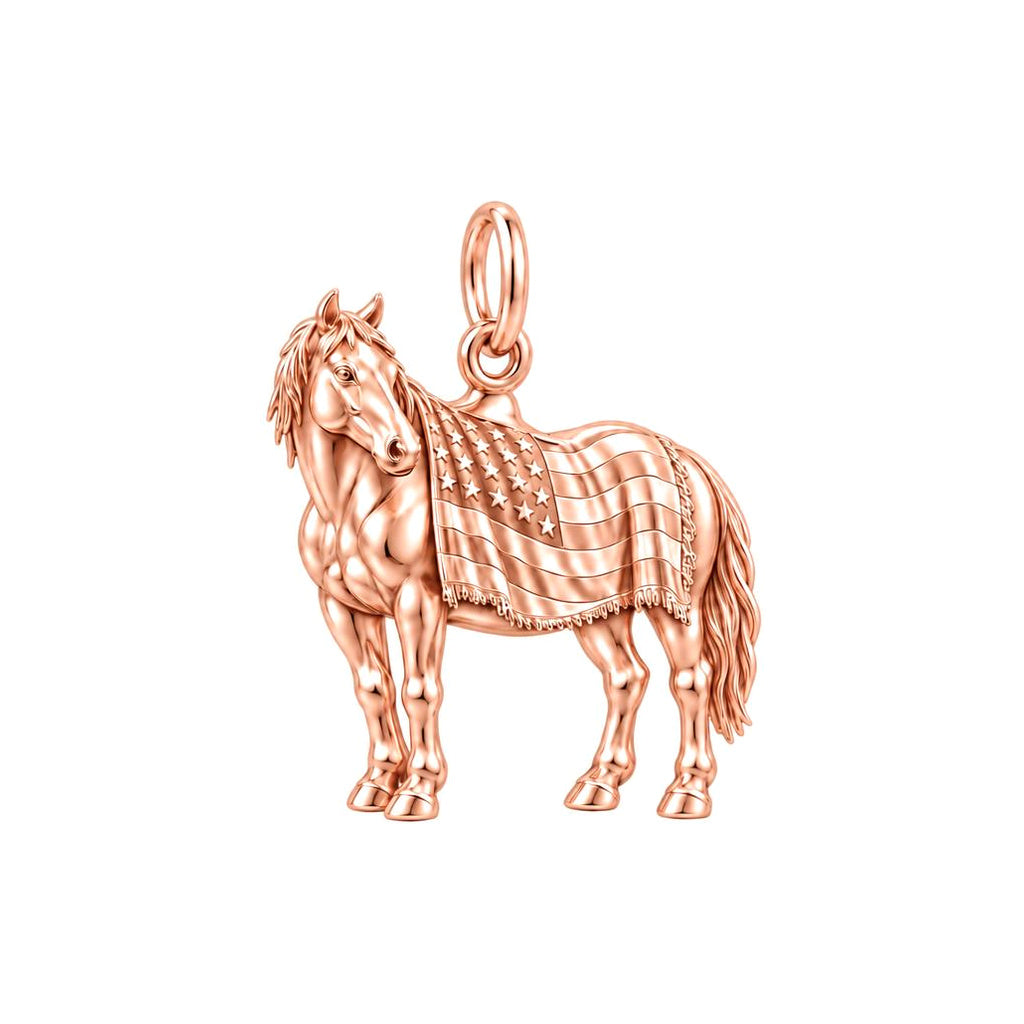 Patriotic Spirit Horse Charm Bracelet – Personalized Veteran Gift – rose gold charm, front view