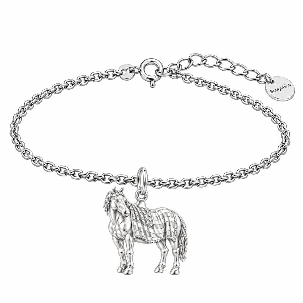 Patriotic Spirit Horse Charm Bracelet Set – silver, front view