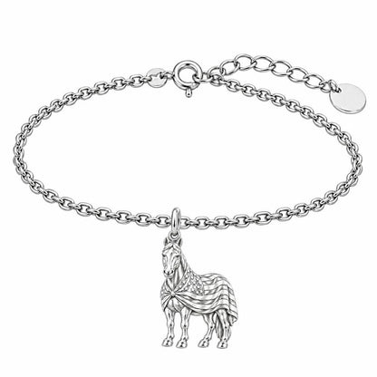 Patriotic Spirit Horse Charm Bracelet Set – silver, front view