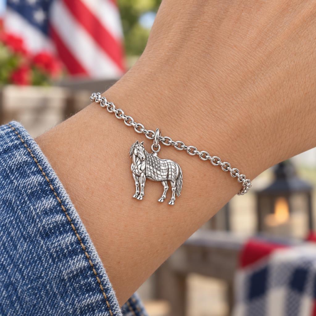 Patriotic Spirit Horse Charm Bracelet Set – worn / in use