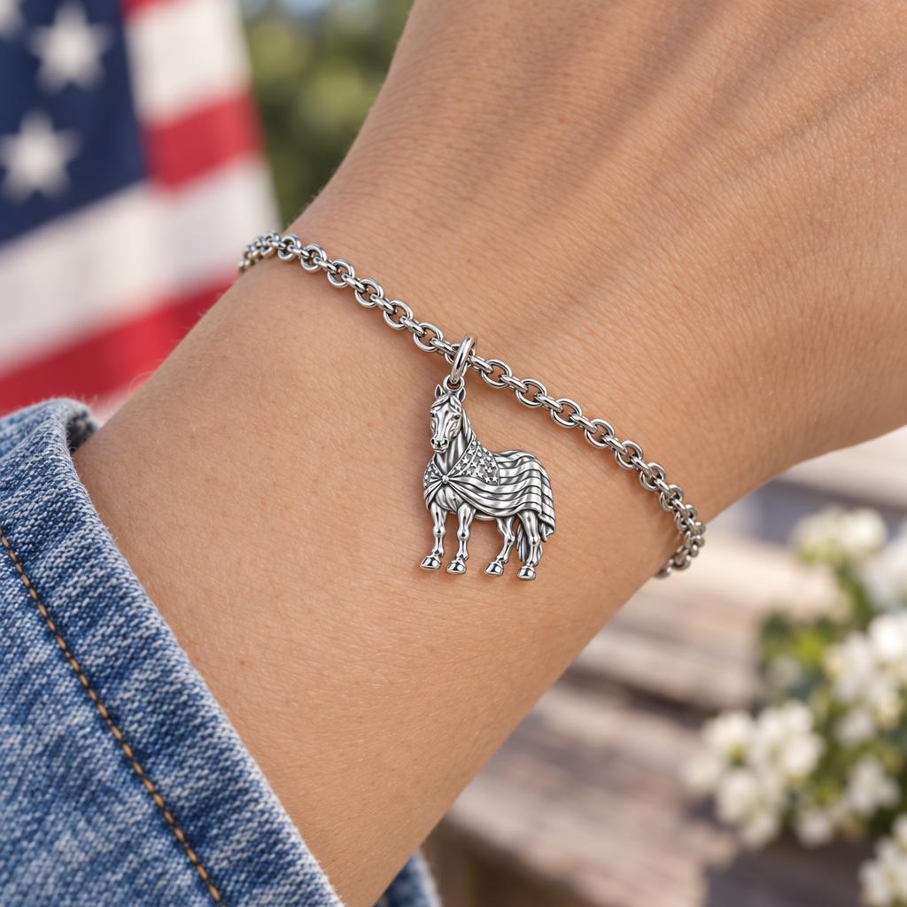 Patriotic Spirit Horse Charm Bracelet Set – worn / in use
