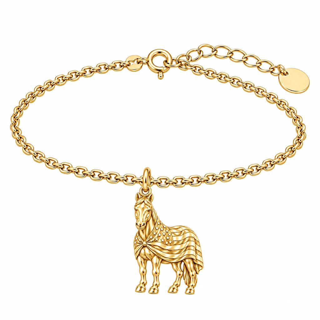 Patriotic Spirit Horse Charm Bracelet Set – 18K gold, front view
