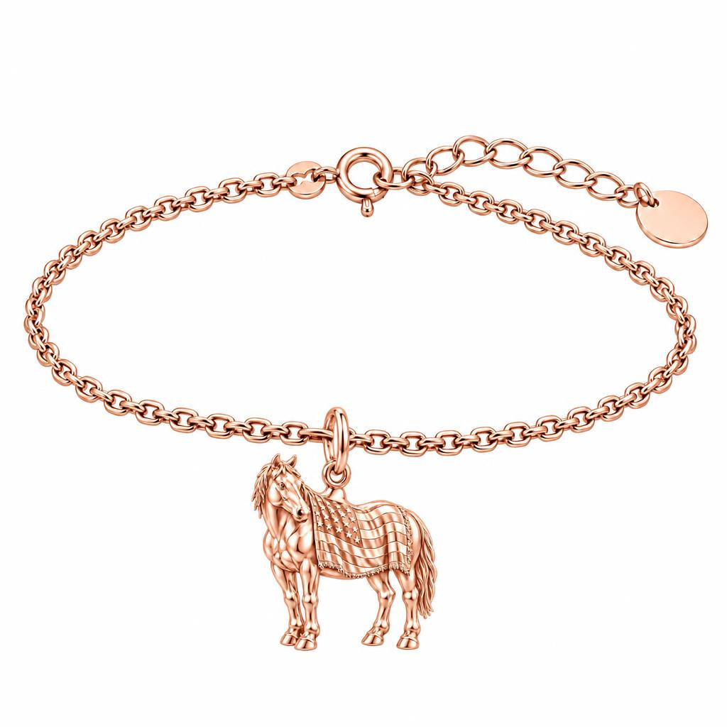Patriotic Spirit Horse Charm Bracelet Set – rose gold, front view