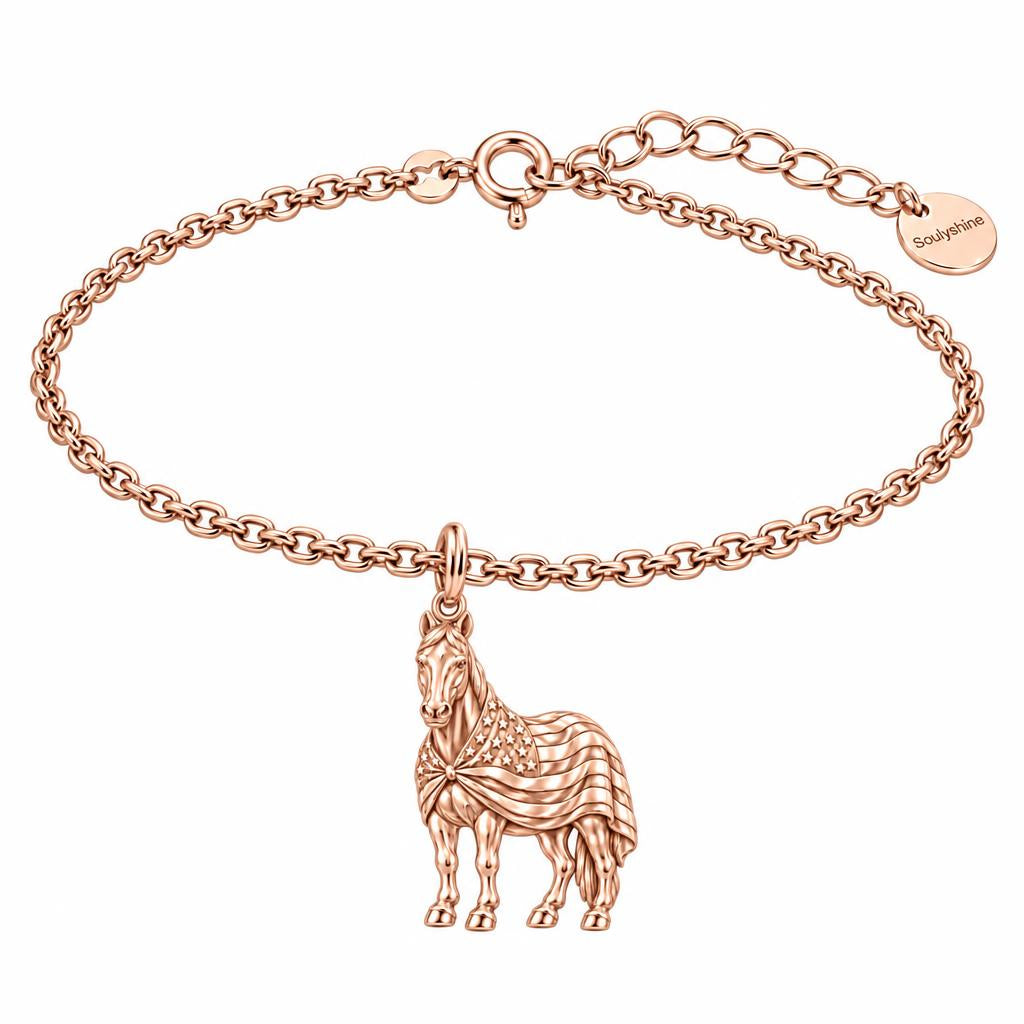 Patriotic Spirit Horse Charm Bracelet Set – rose gold, front view