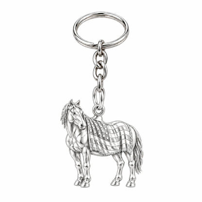 Patriotic Spirit Horse Charm Keychain – silver, front view
