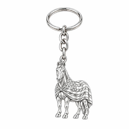 Patriotic Spirit Horse Charm Keychain – silver, front view