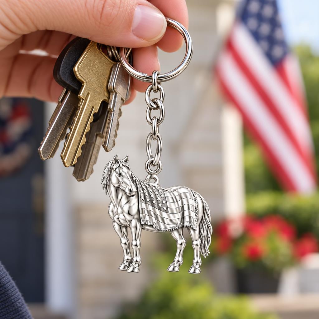 Patriotic Spirit Horse Charm Keychain – worn / in use