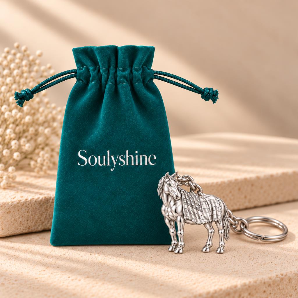 Patriotic Spirit Horse Charm Keychain – Soulyshine velvet gift pouch