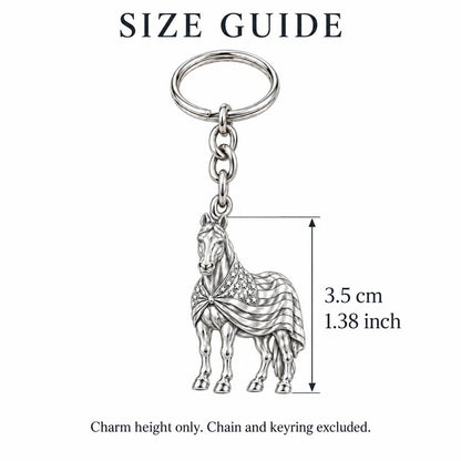 Patriotic Spirit Horse Charm Keychain – size guide, 3.5 cm (1.38 in) charm, chain and keyring excluded