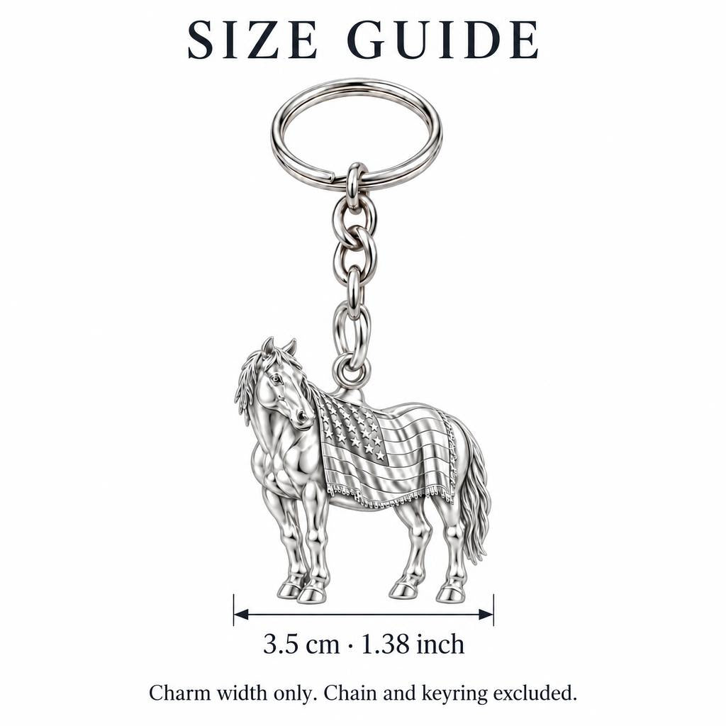 Patriotic Spirit Horse Charm Keychain – size guide, 3.5 cm (1.38 in) charm, chain and keyring excluded