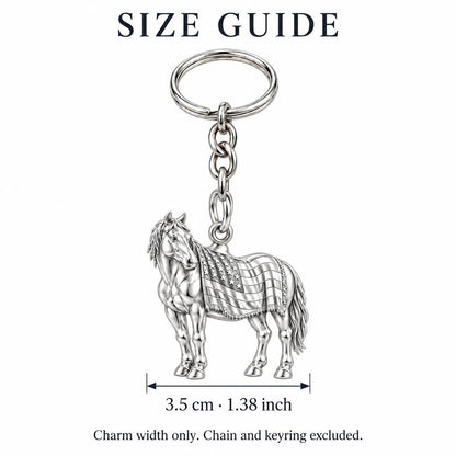 Patriotic Spirit Horse Charm Keychain – size guide, 3.5 cm (1.38 in) charm, chain and keyring excluded