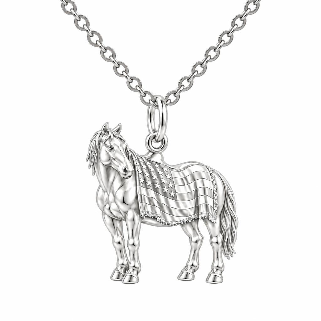 Patriotic Spirit Horse Charm Necklace Set – silver, front view