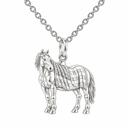 Patriotic Spirit Horse Charm Necklace Set – silver, front view