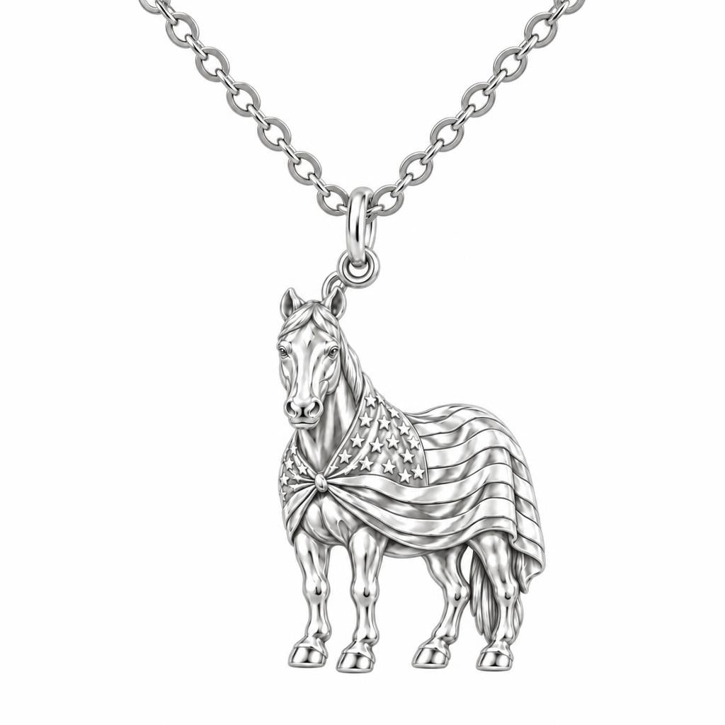 Patriotic Spirit Horse Charm Necklace Set – silver, front view