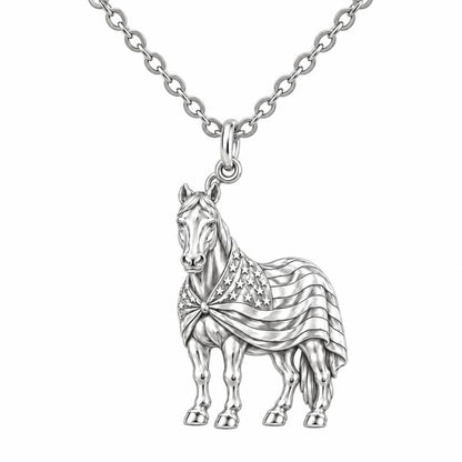 Patriotic Spirit Horse Charm Necklace Set – silver, front view
