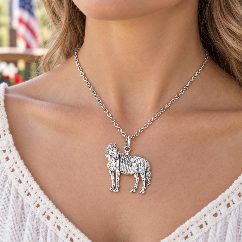 Patriotic Spirit Horse Charm Necklace Set – worn / in use
