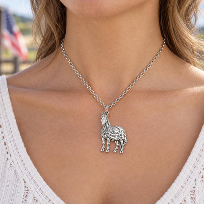 Patriotic Spirit Horse Charm Necklace Set – worn / in use