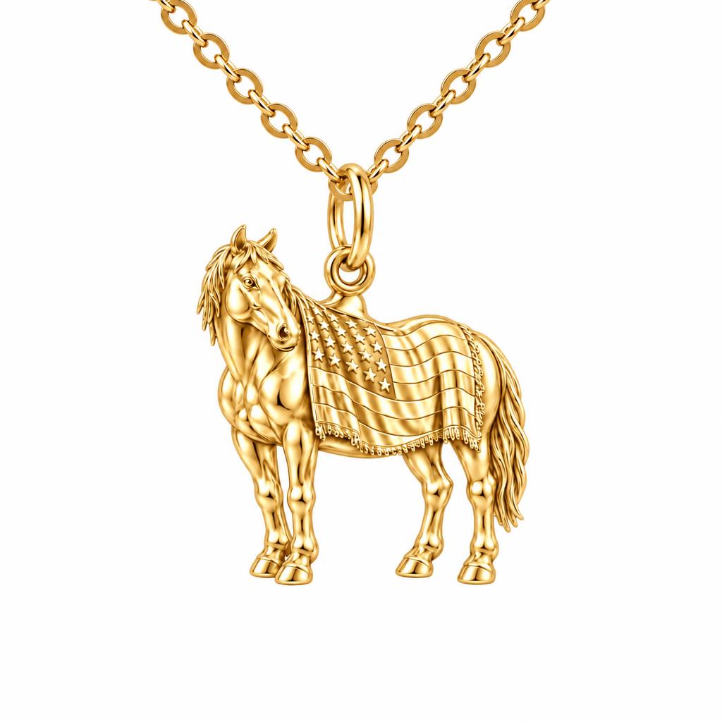 Patriotic Spirit Horse Charm Necklace Set – 18K gold, front view