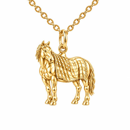 Patriotic Spirit Horse Charm Necklace Set – 18K gold, front view