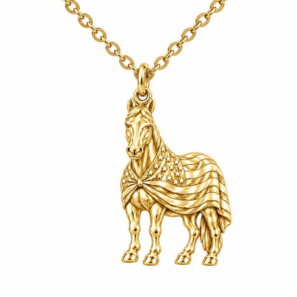 Patriotic Spirit Horse Charm Necklace Set – 18K gold, front view
