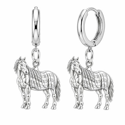 Patriotic Spirit Horse Huggie Charm Earrings – silver, front view