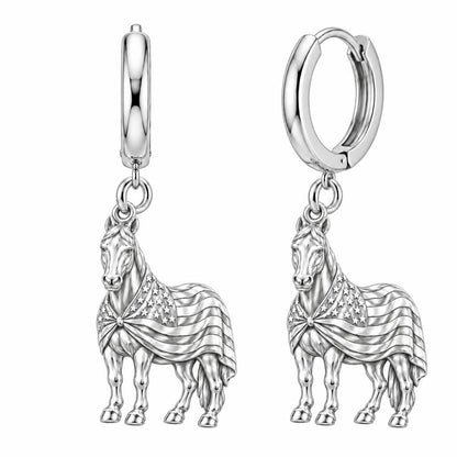 Patriotic Spirit Horse Huggie Charm Earrings – silver, front view