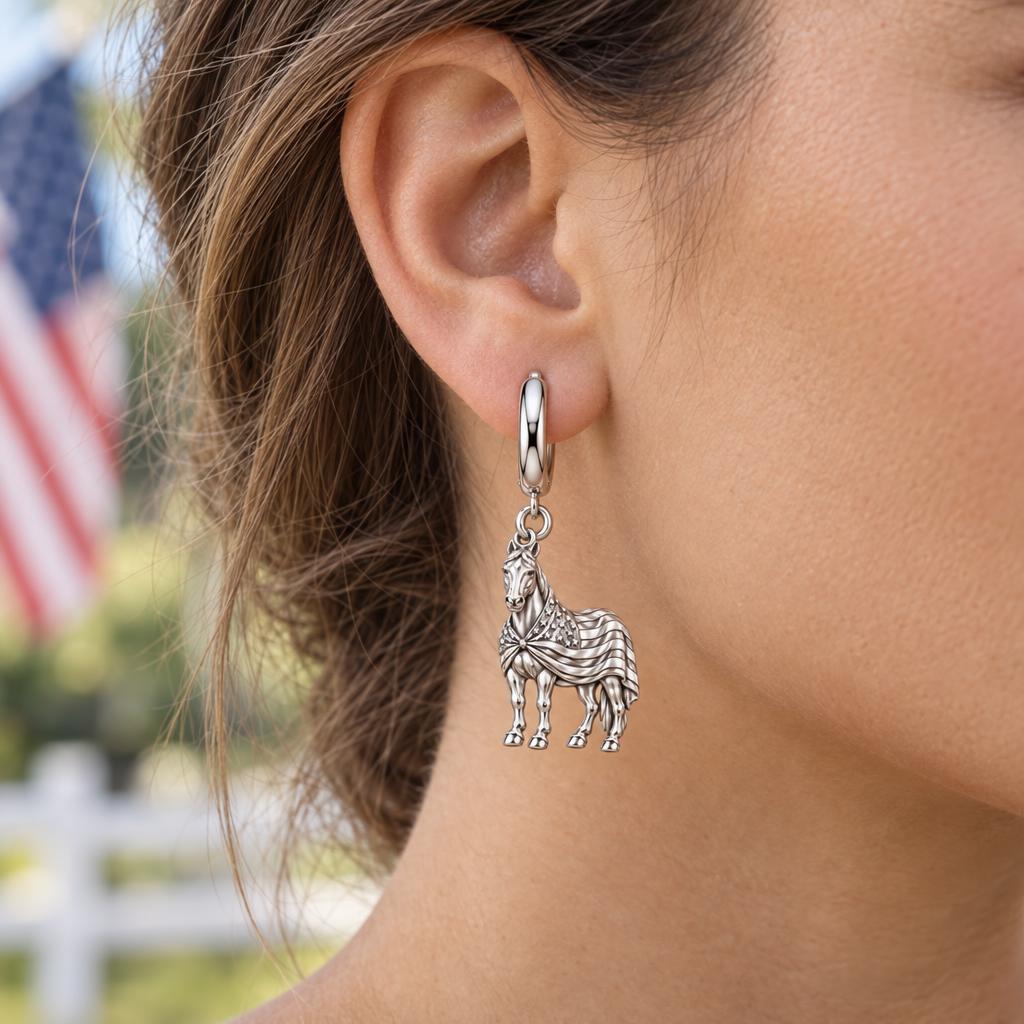 Patriotic Spirit Horse Huggie Charm Earrings – worn / in use